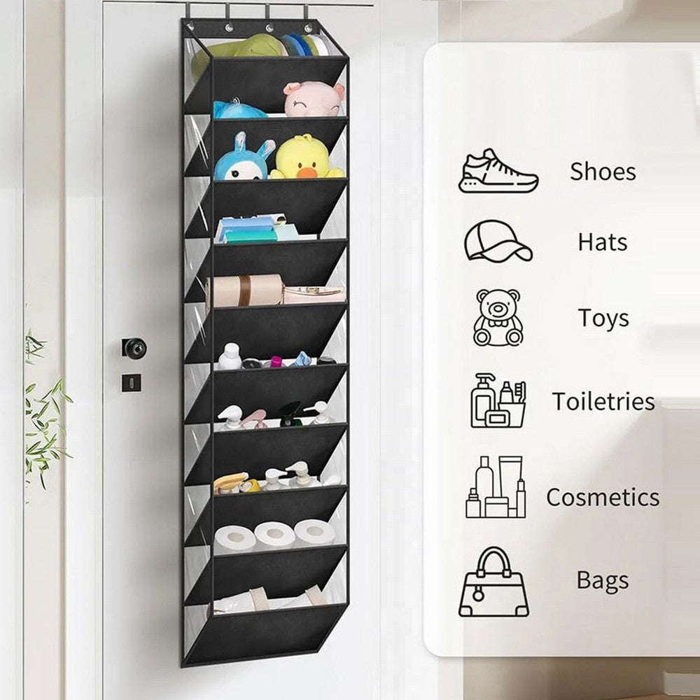 10 Tier Clear Over the Door Shoe Organizer Storage Hanging Organiser with Deep Pockets