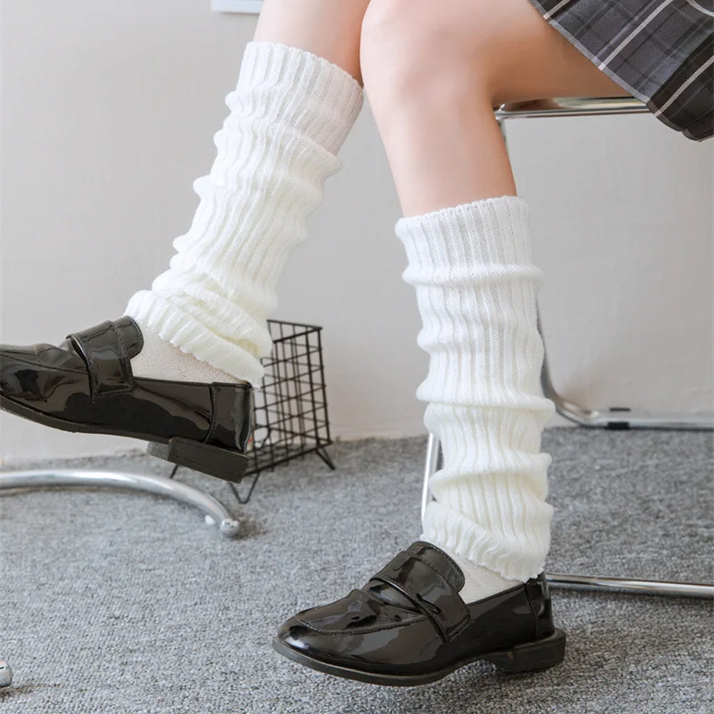 2Pcs The 80s Ribbed Knitted Long Socks for Women