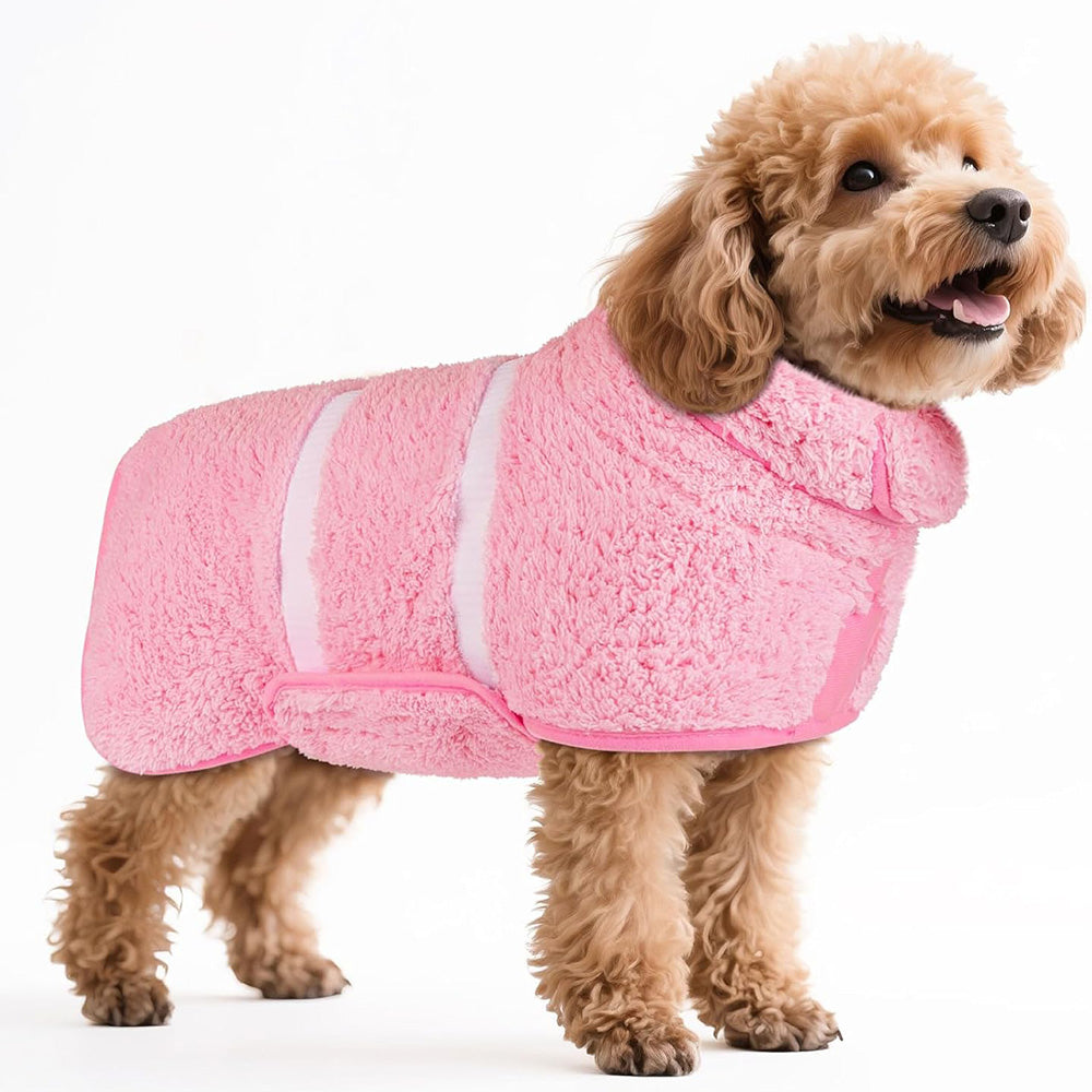 Pet Absorbent Bathrobe Dog Drying Towel Coat Soft Bath Wrap Pajamas-Pink