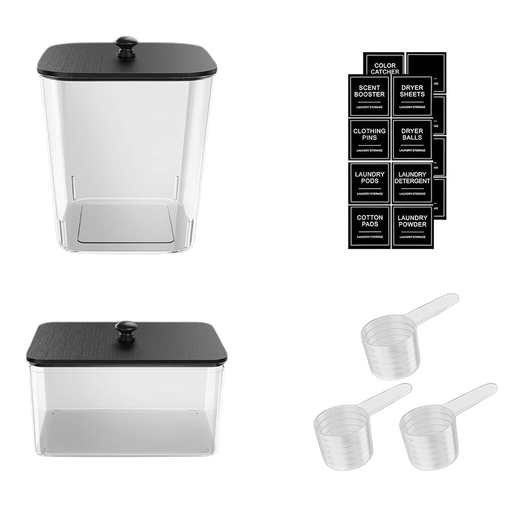 4Pcs Clear Laundry Storage Containers with Airtight Wooden Lids