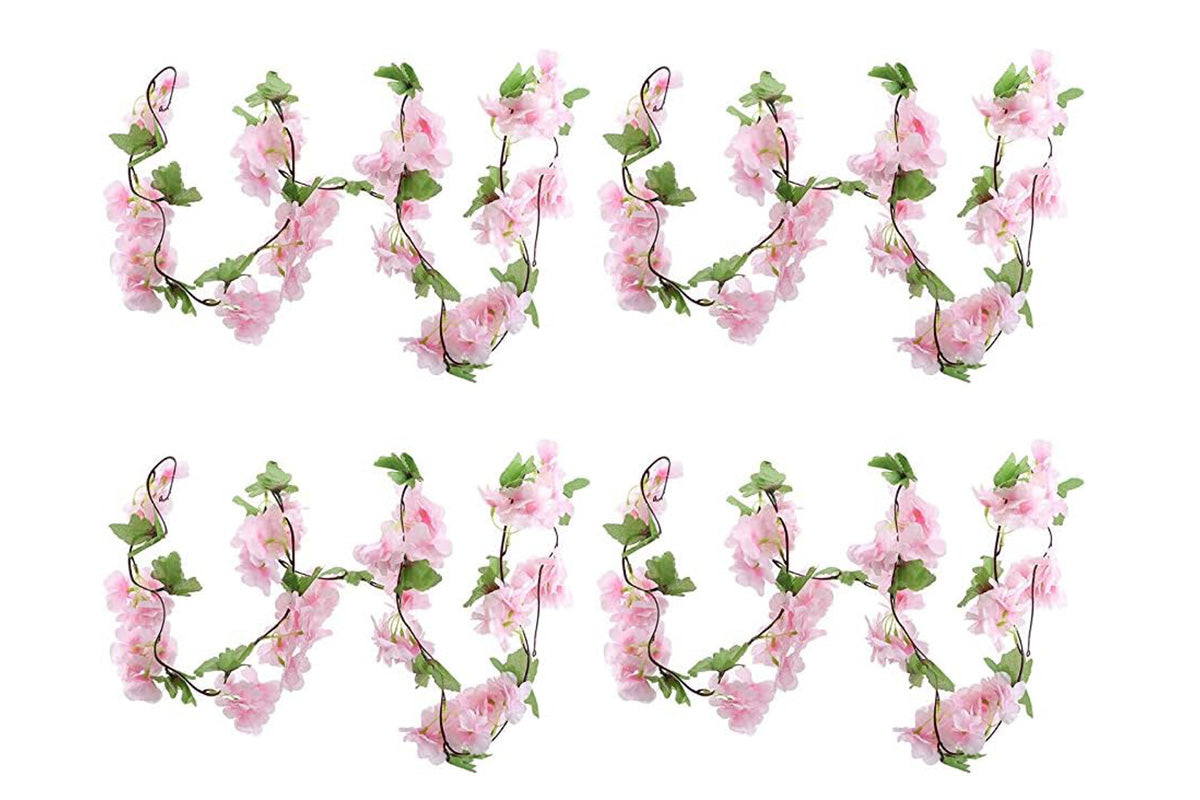 4Pcs Sakura Vine Artificial Silk Hanging Garland 2.3 m for Wedding and Home Decoration