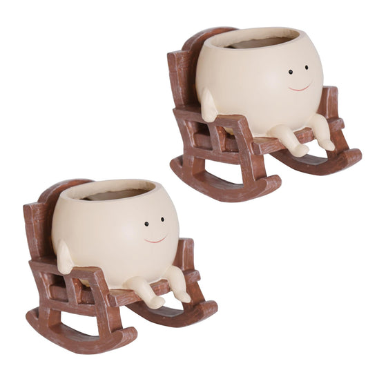 2Pcs Smiley Face Resin Rocking Chair Pot for Indoor Outdoor Plants