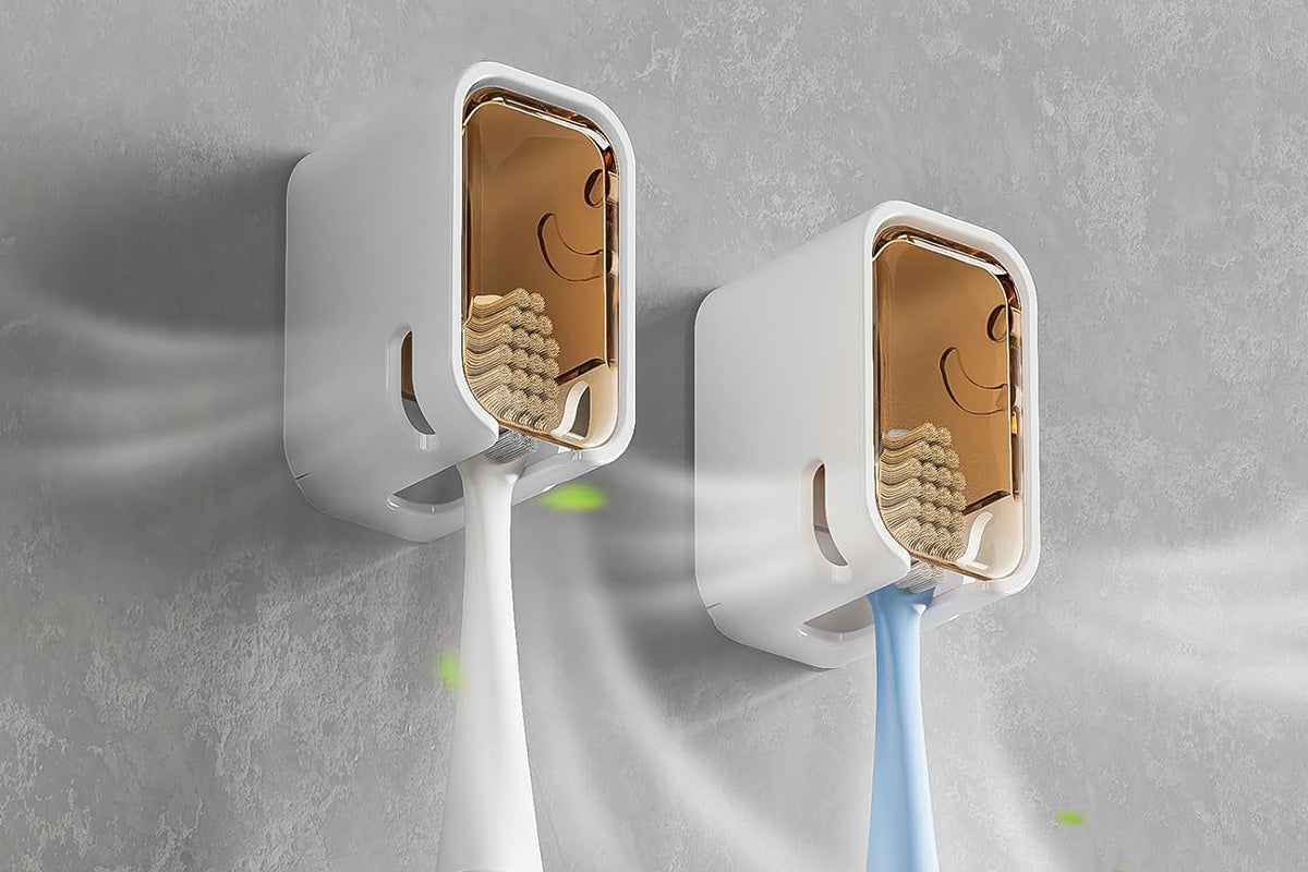 2Pcs Toothbrush Holders Wall Mounted Tooth Brush Holder with Cover for Shower