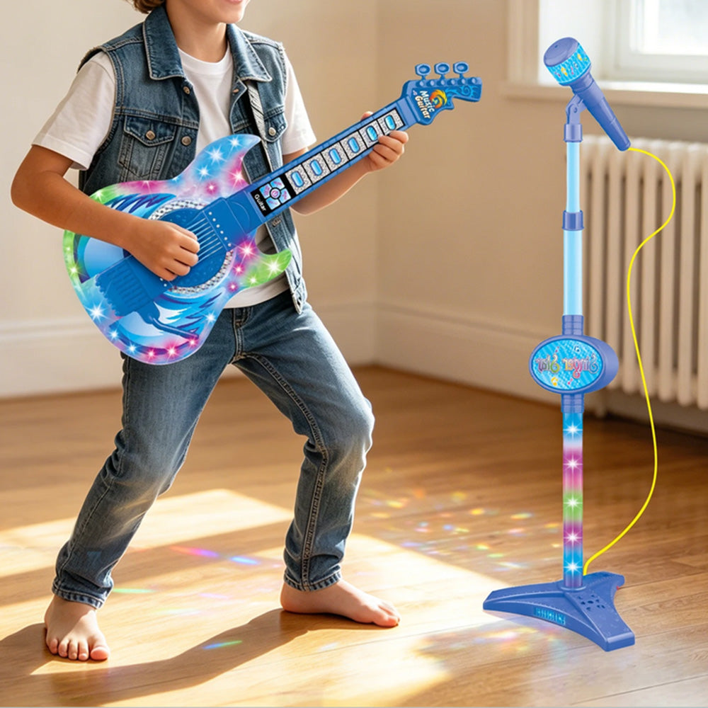 2 in 1 Guitar Microphone Toy with Color Lights for Ages 4 Plus