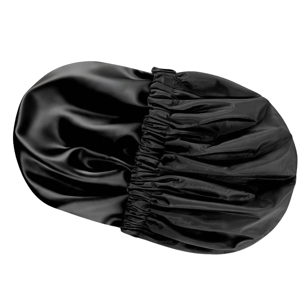 Reusable Water-Resistant Double-Layer Polyester and Satin Shower Cap for Women