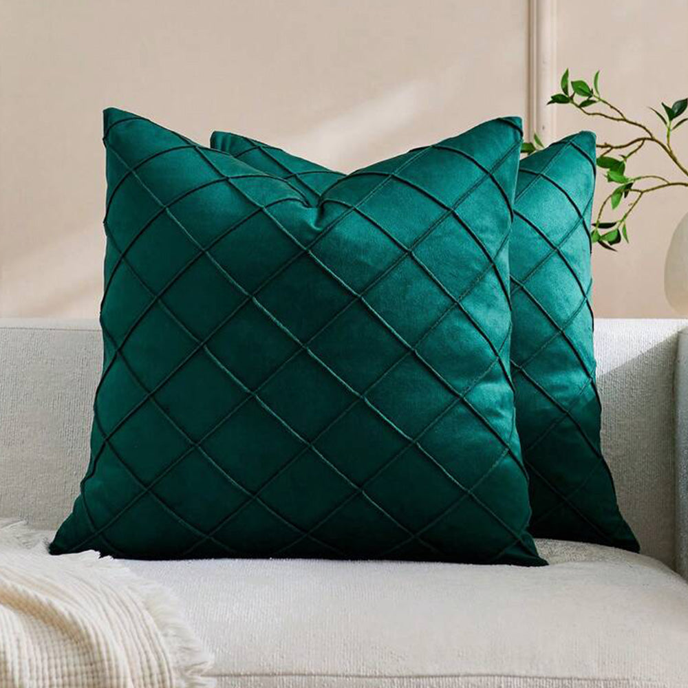 Velvet Rhombus Pleated Cushion Cover for Sofa Bedroom and Window Seat-Green