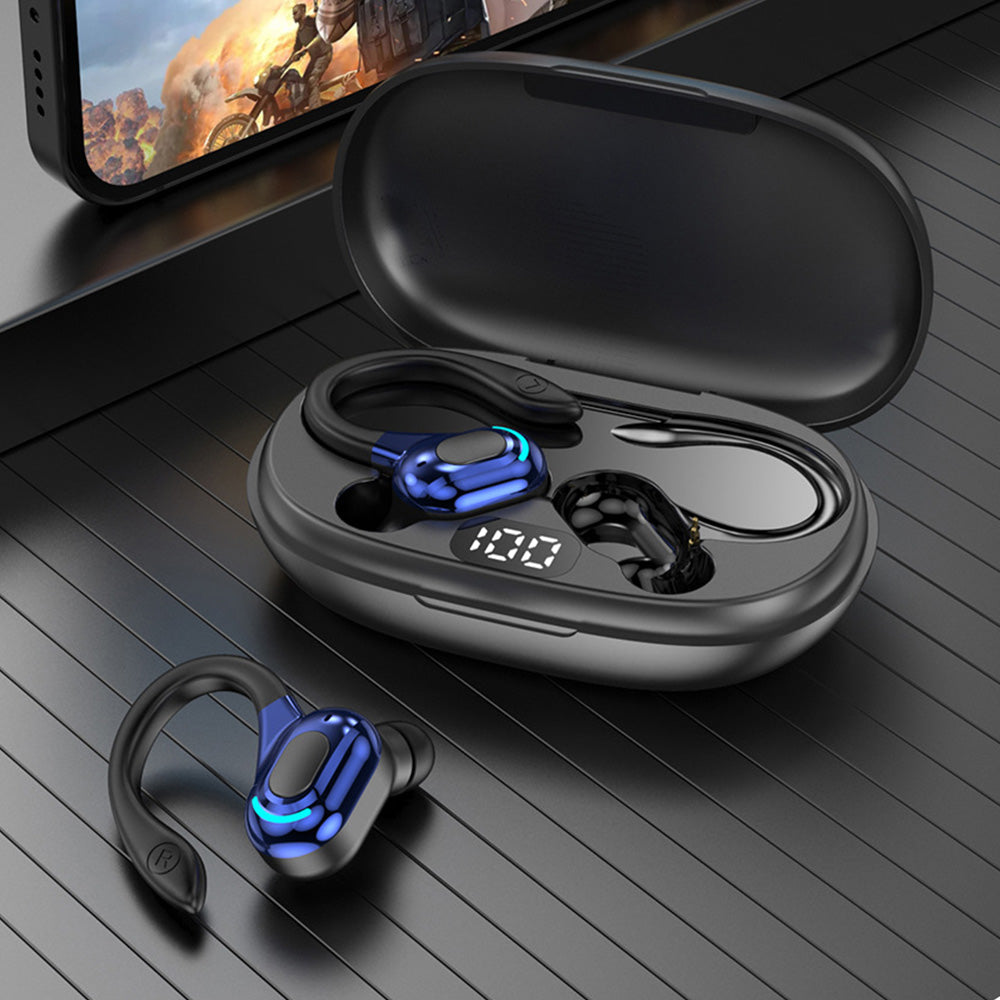 Wireless Bluetooth Earphones Over Ear Waterproof Sports Earbuds With LED Display Noise Cancelling Mic