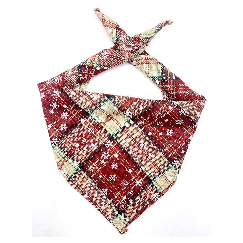 Snowflakes Christmas Dog Bandana Buffalo Plaid Pet Scarf Dog Triangle Bandana