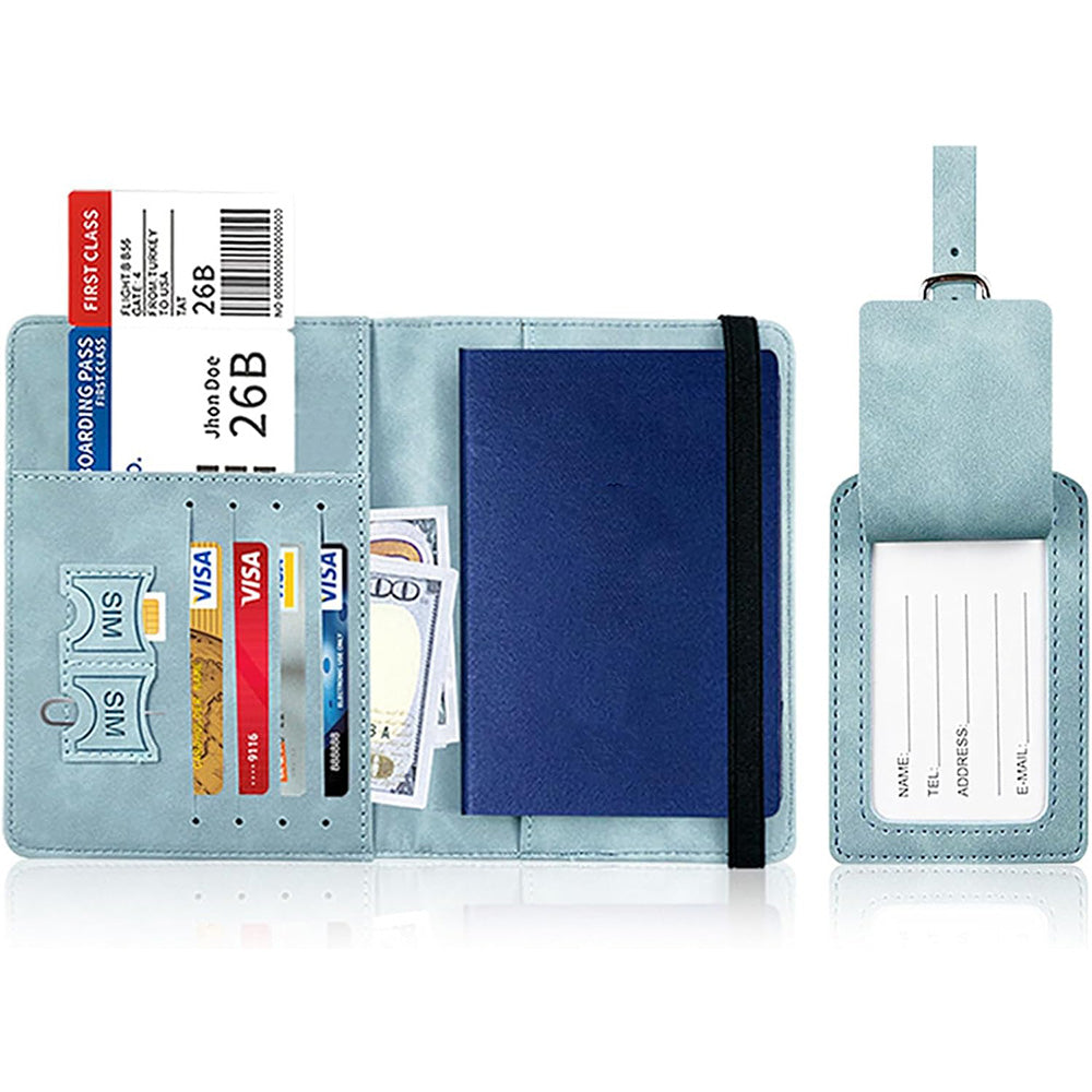 RFID Shield Passport Holder and Luggage Tag Set PU Leather Organizer
