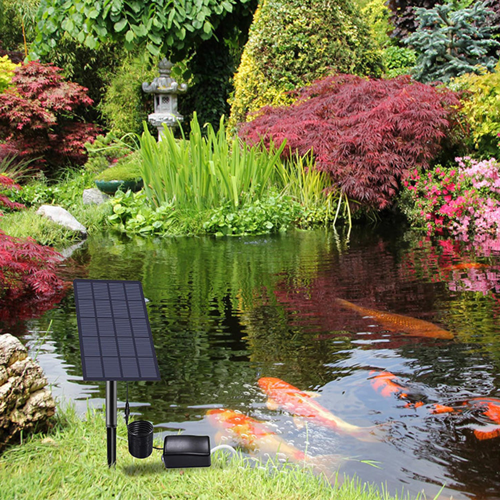 Solar Powered Oxygen Aerator Pump with Air Stone and Ground Stake for Pond Pool and Aquarium