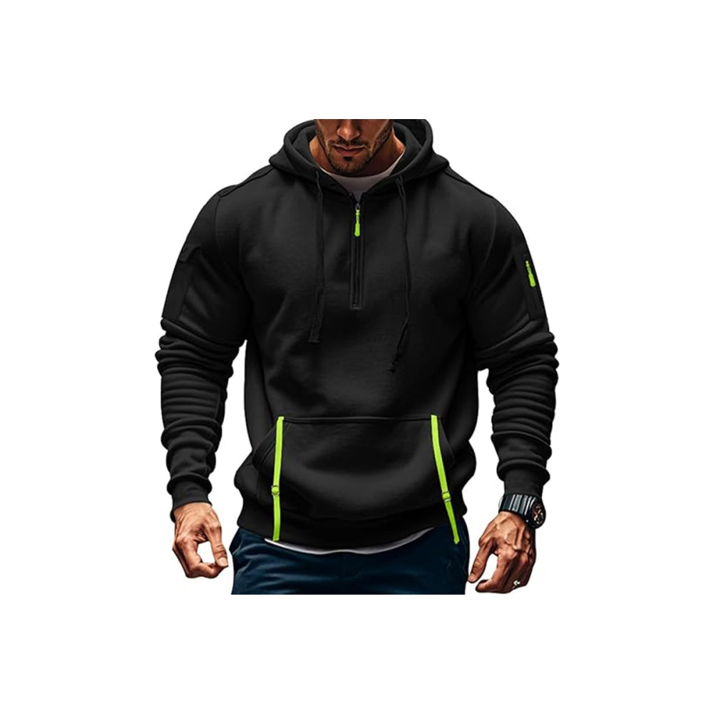 Fleece Hooded Sweatshirt Casual Hoodie for Men-Black