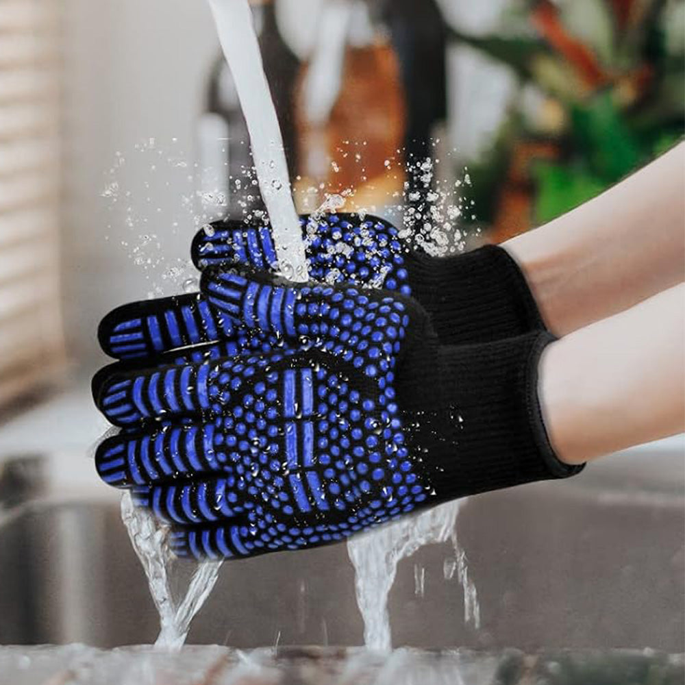 Heat Resistant Oven Gloves Double Sided Silicone Slip Resistant BBQ Gloves