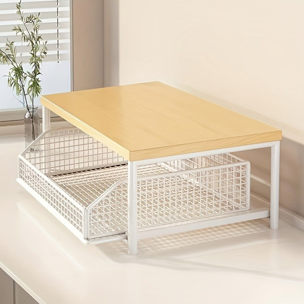 Kitchen Countertop Riser Storage Rack with Pull Out Drawer Basket