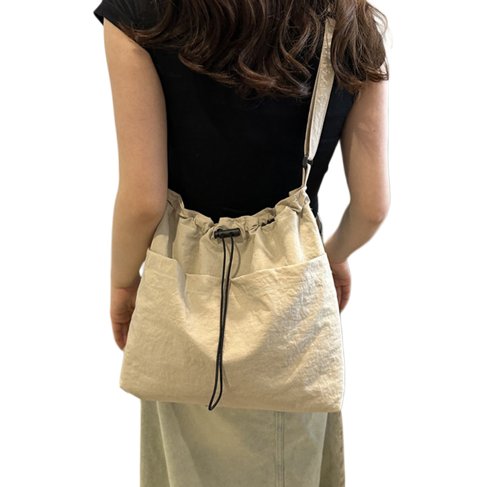 Nylon Crossbody Shoulder Tote Bag Large Capacity Drawstring Bucket Bag