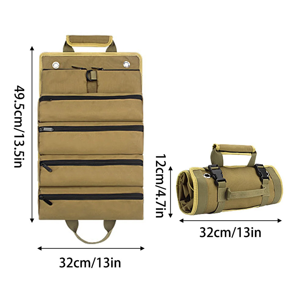 Roll-Up Hardware Tool Storage Bag with Detachable Zipper Pouch