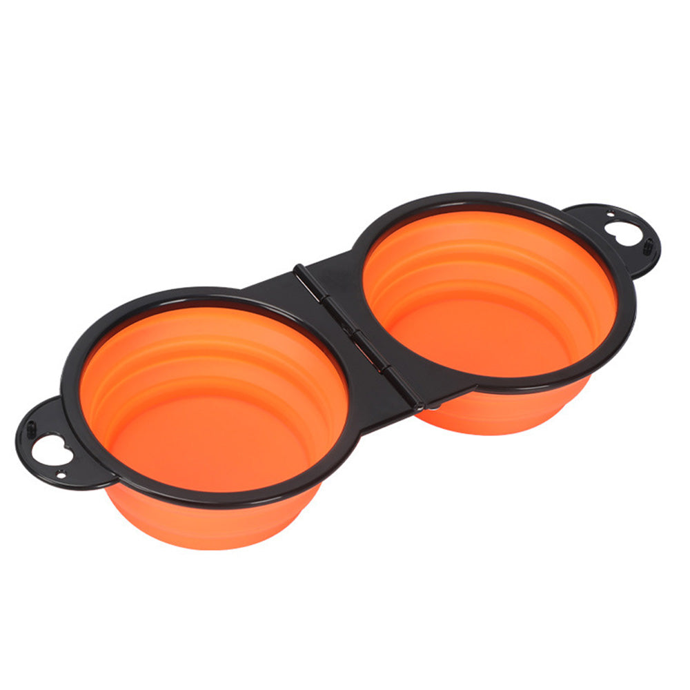 Portable Foldable Dual Pet Bowls for Cats Dogs Outdoor Home Use