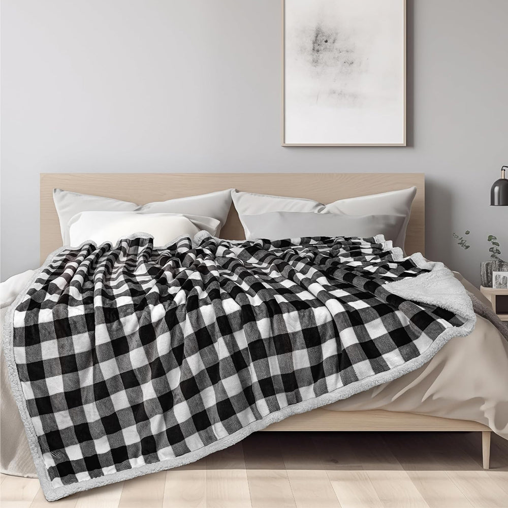 125X145cm Reversible Plush Sherpa Fleece Throw Blanket