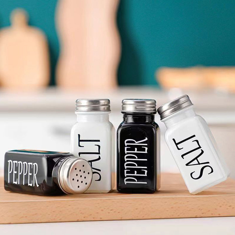 2Pcs Kitchen Salt and Pepper Shakers Set with Stainless Steel Lids for Restaurants