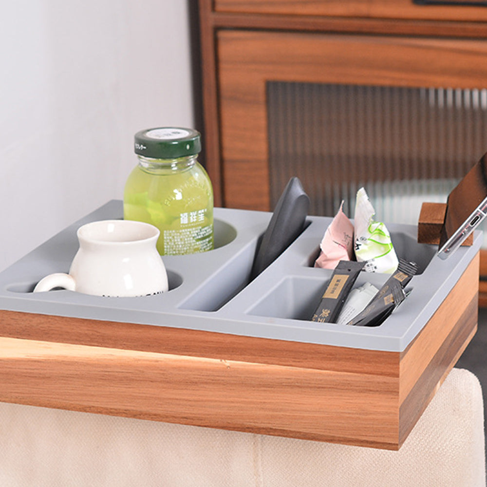 Handy Silicone Bamboo Couch Cup Snack Storage Tray with Rotatable Phone Holder
