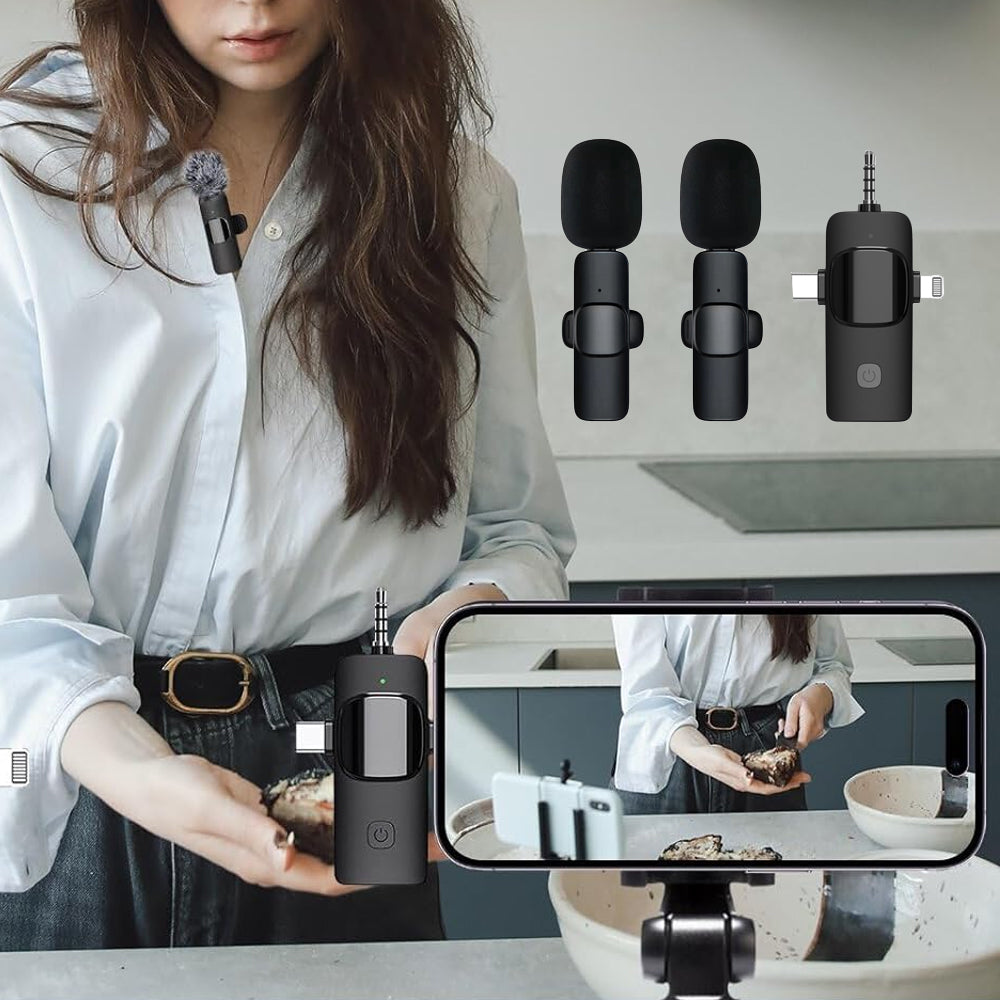 Pair of Wireless Lavalier Microphone Set for iPhone iPad Android