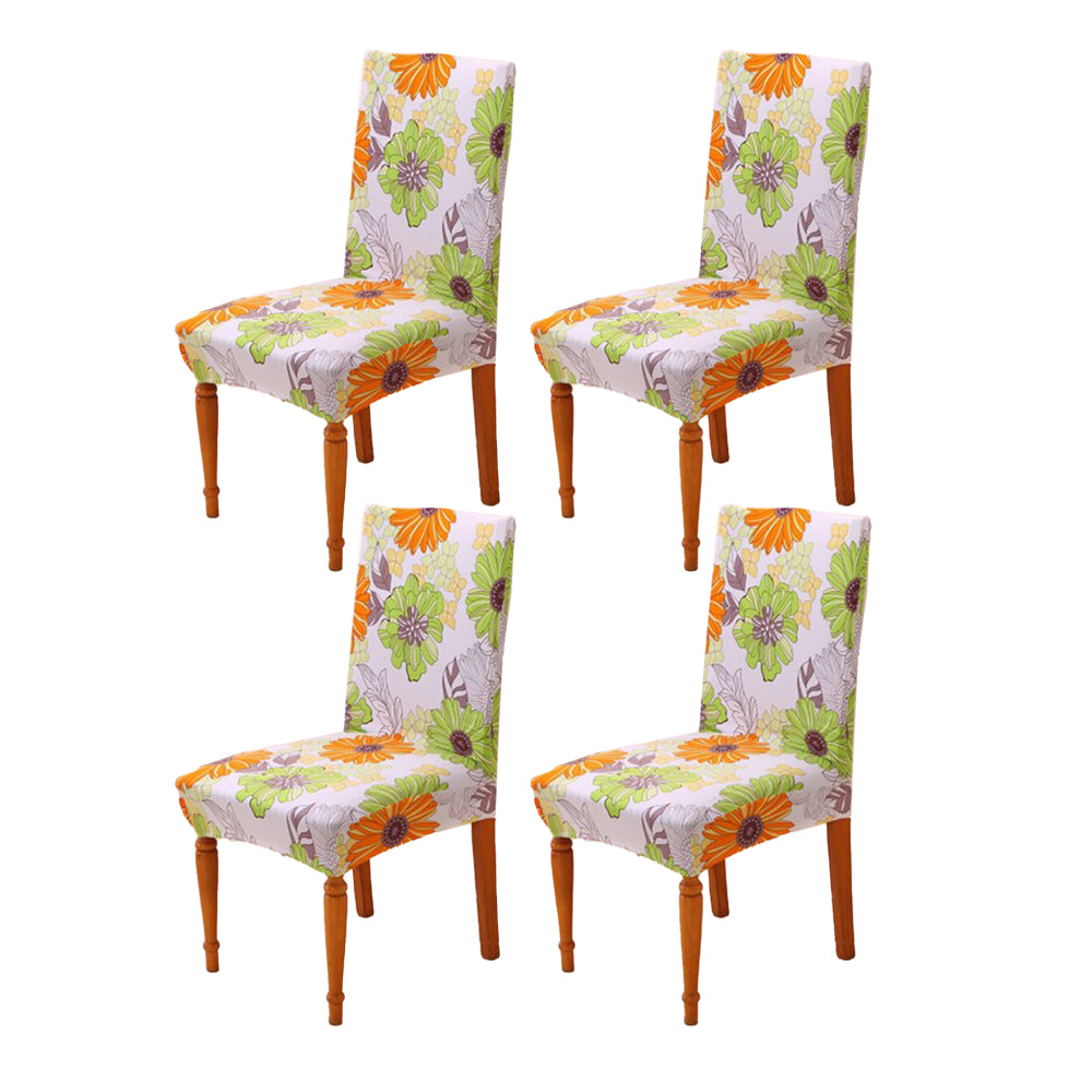 4Pcs Stretch Dining Chair Slipcover-Orange and Green Flowers