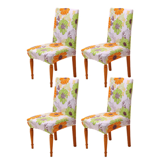 4Pcs Stretch Dining Chair Slipcover-Orange and Green Flowers