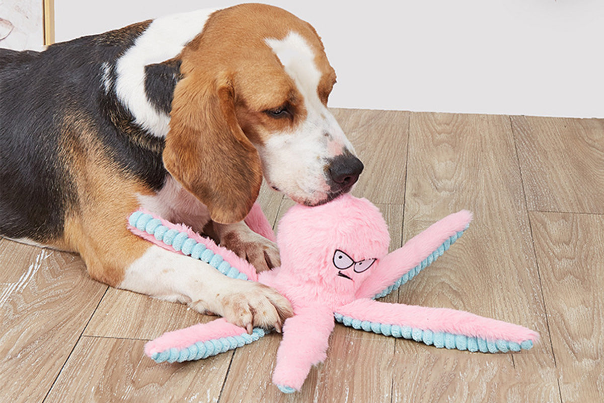 Interactive Plush Squeaky Dog Toy with Crinkle Tentacles for Medium & Large Dogs