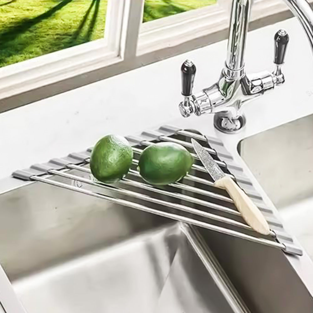 Triangle Roll-Up Dish Drying Rack For Sink Corner Sink Kitchen Drainer And Organizer
