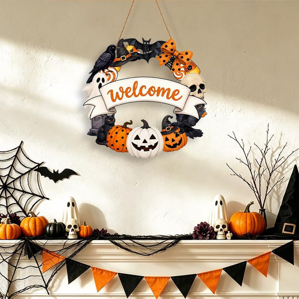 2 Pack Engineered Wood Halloween Ghost Pumpkin Hanging Door Signs