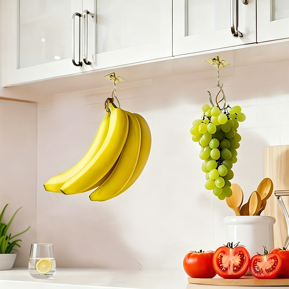 2Pcs Self Adhesive Foldable Banana Hook for Under Cabinet Metal Holder for Kitchen