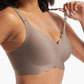Wireless Bra Soft High Elastic V Neck Wavy Trim-Grey