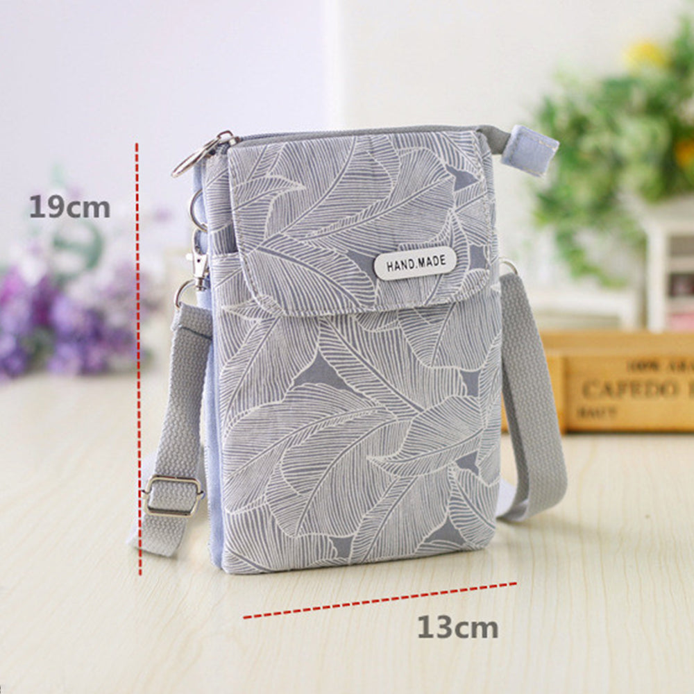 5 Layer Leaf Pattern Canvas Cell Phone Crossbody Bag