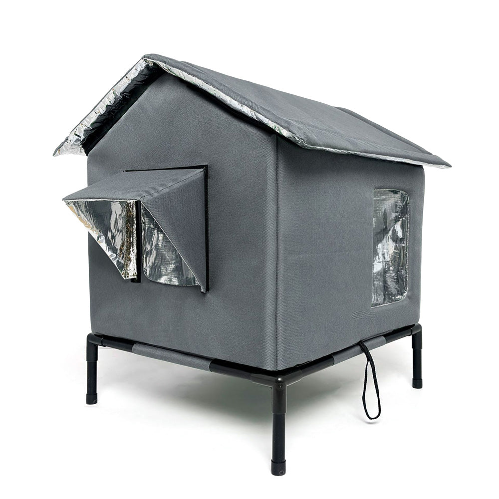 Cat House Indoor Outdoor Insulated Shelter for Small to Medium Cats-Grey
