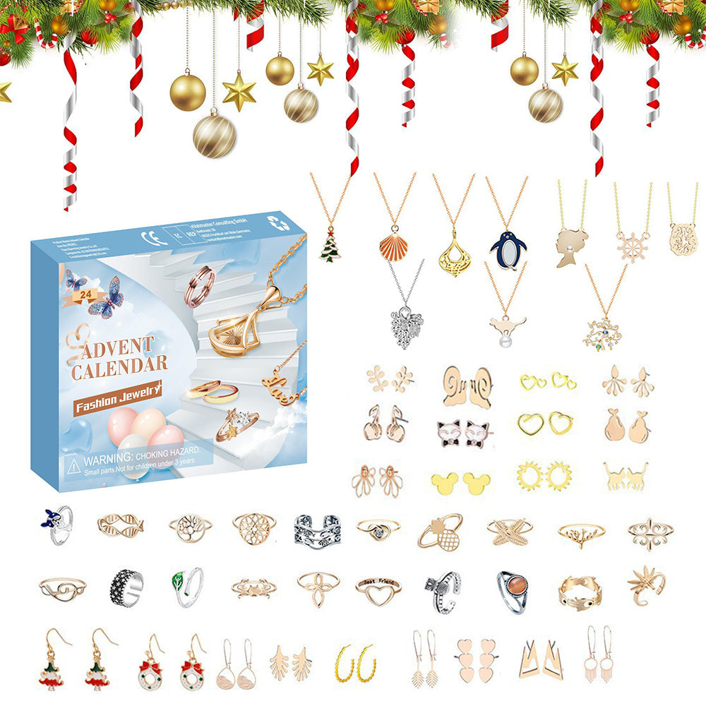 Christmas Jewelry Advent Calendar Set Earrings Rings Necklaces Keychains