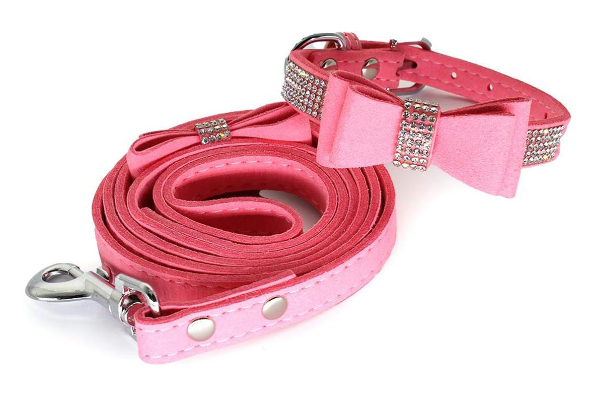 Dazzling Embellishments Dog Leashes and Collars with Bow Knot for Small Dogs Puppy