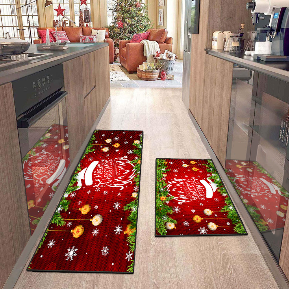 2Pcs Christmas Kitchen Washable Rectangular Floor Mat