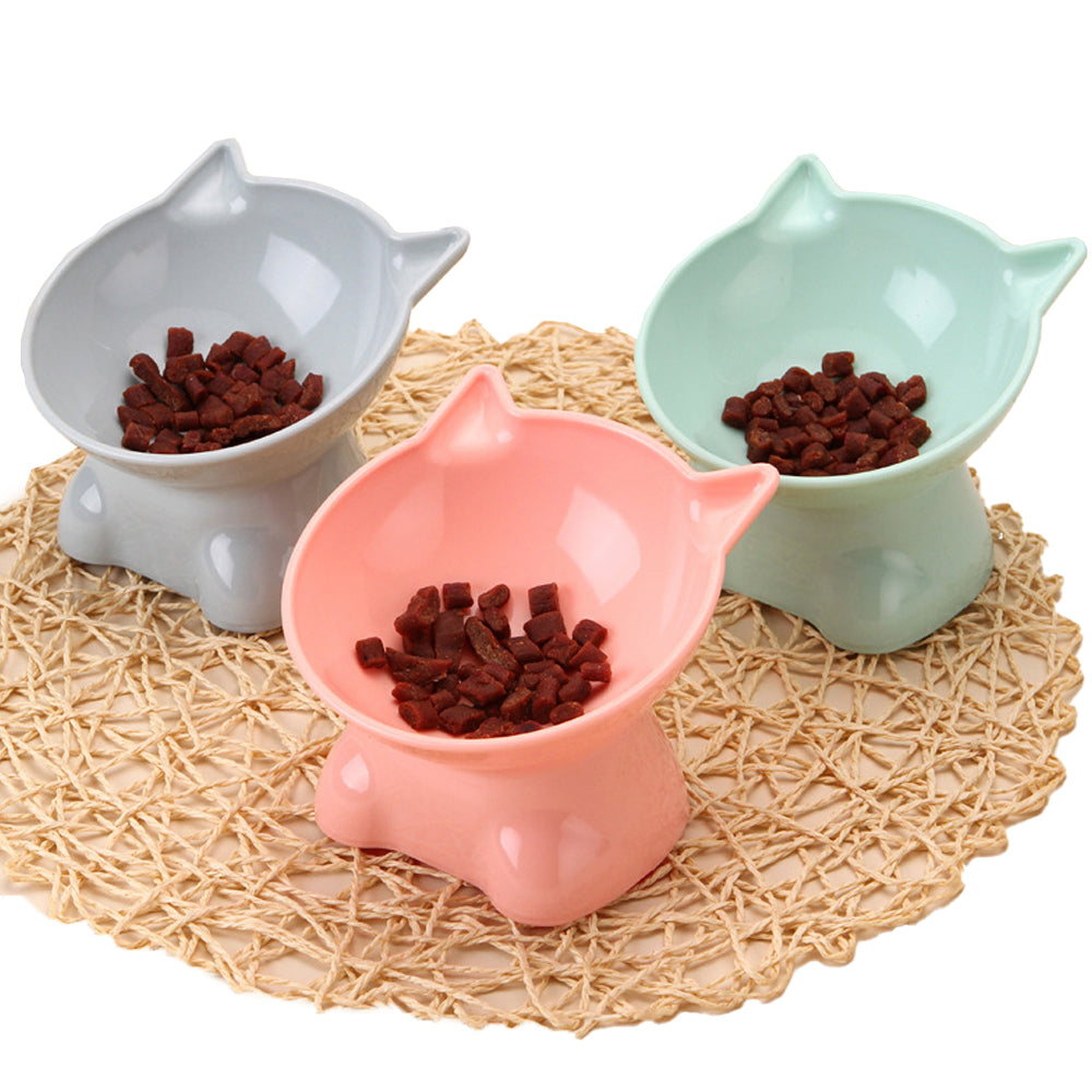 2Pcs Elevated Cat Dog Pet Bowl Feeder-Grey+Green