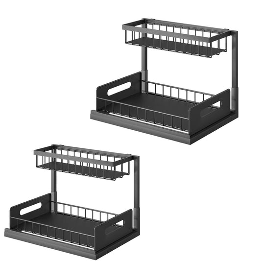 2Pcs 2-Tier Sliding Under Sink Cabinet Organizer Rack