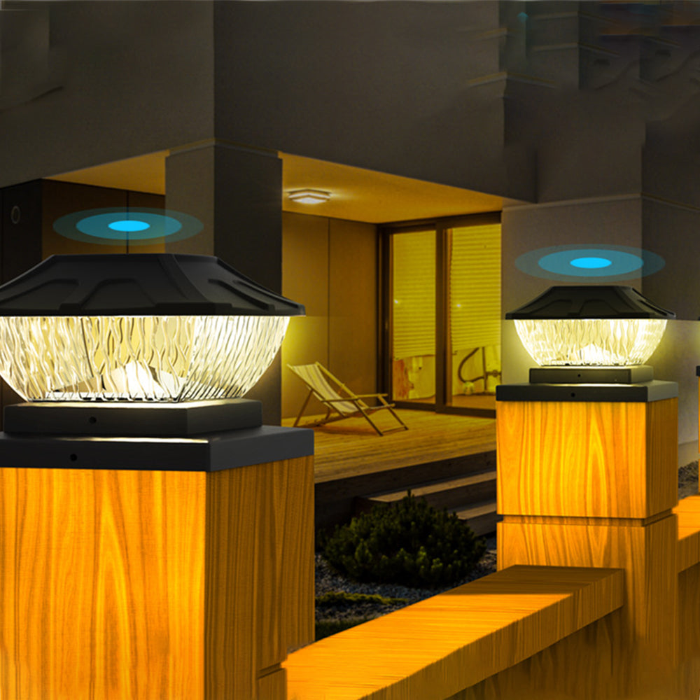 4Pcs 8LED 2 Modes Solar Powered Deck Fence Cap Lights for 4x4 5.5x5.5 Inch Posts