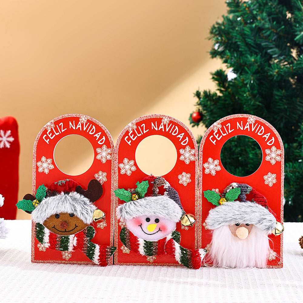 3Pcs Vintage Merry Christmas Door Knob Hanger Santa/Snowman/Elk For Holiday Nativity Tree Door Decor