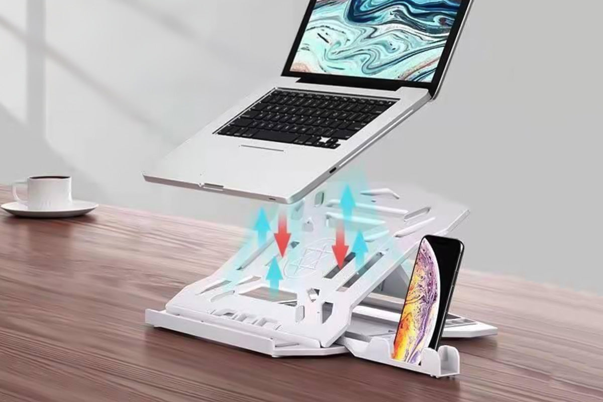 2 in 1 Adjustable Laptop Cooling Stand with Phone Stand Foldable Computer Holder