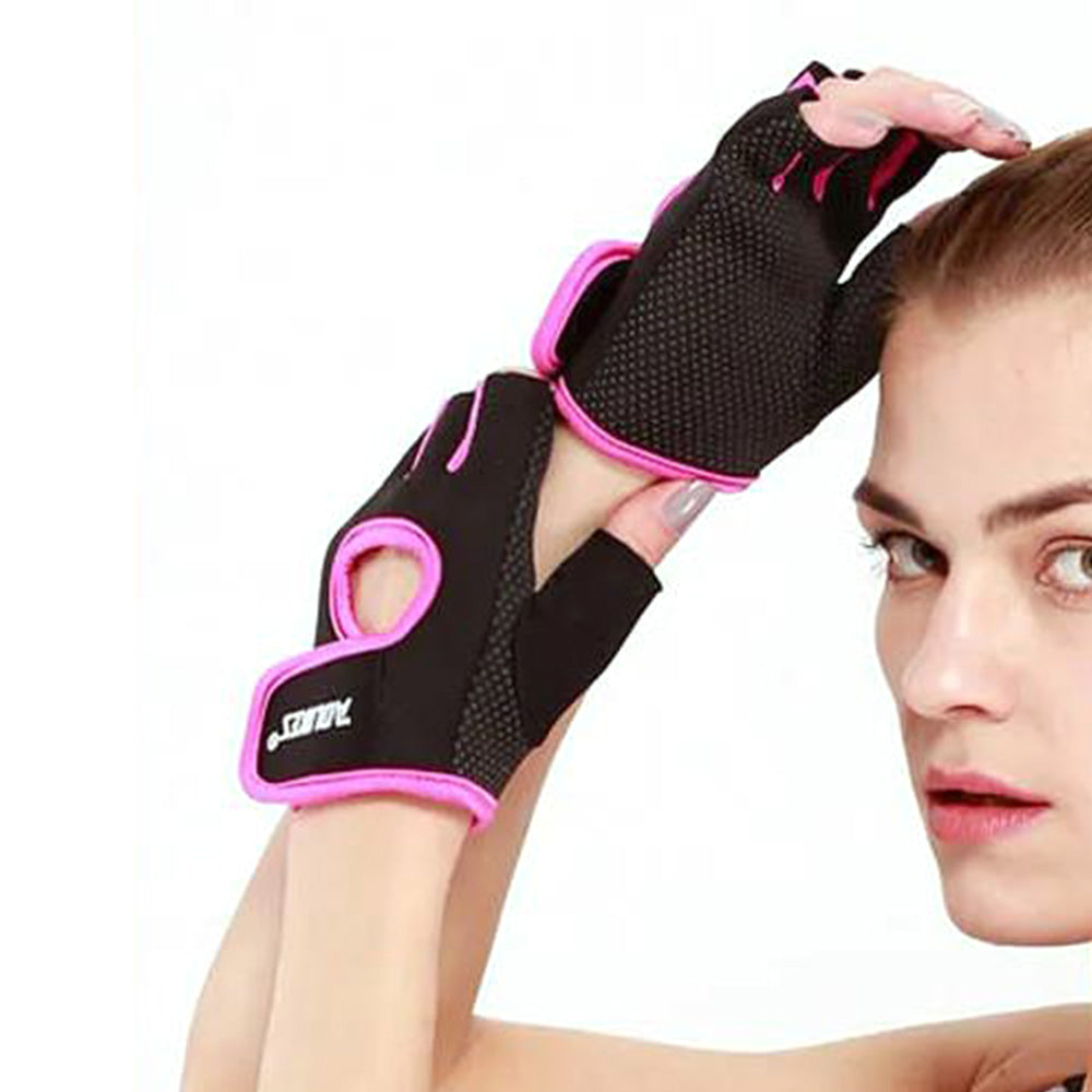 Gym Gloves Half Finger Sports Training Fitness Exercise Cycling Weight Lifting Gloves for Men Women-Rose Red