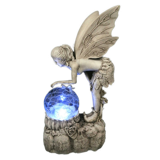 Solar Garden Statue with Glass Crackle Ball LED Light