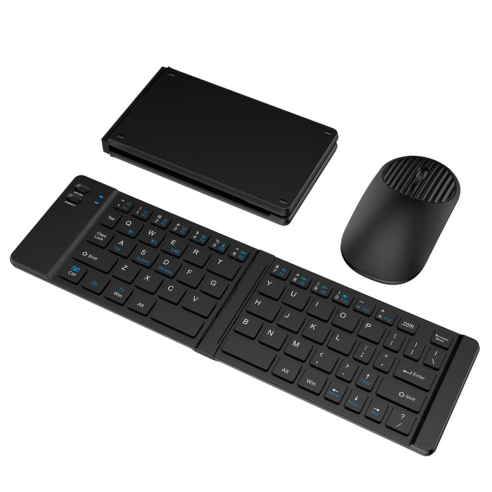 Foldable Wireless Keyboard Mouse Set Tri-Mode Bluetooth 2.4G Rechargeable