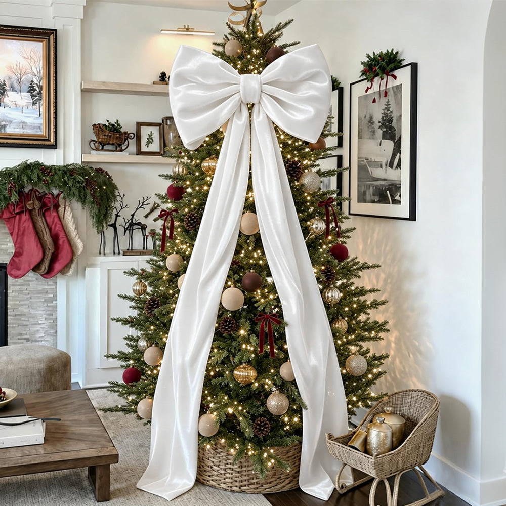 40x230cm Oversized Velvet Christmas Tree Bow with Long Streamers