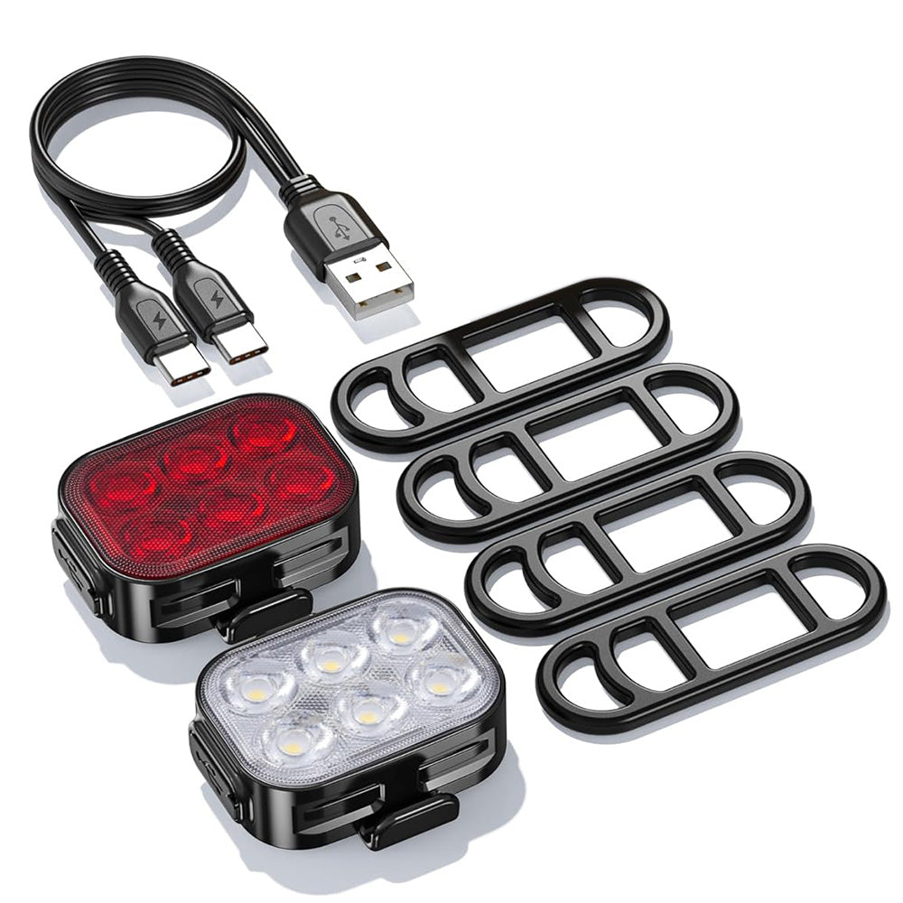 USB Rechargeable Bike Light Set with 4+6 Modes Waterproof Bicycle Lights
