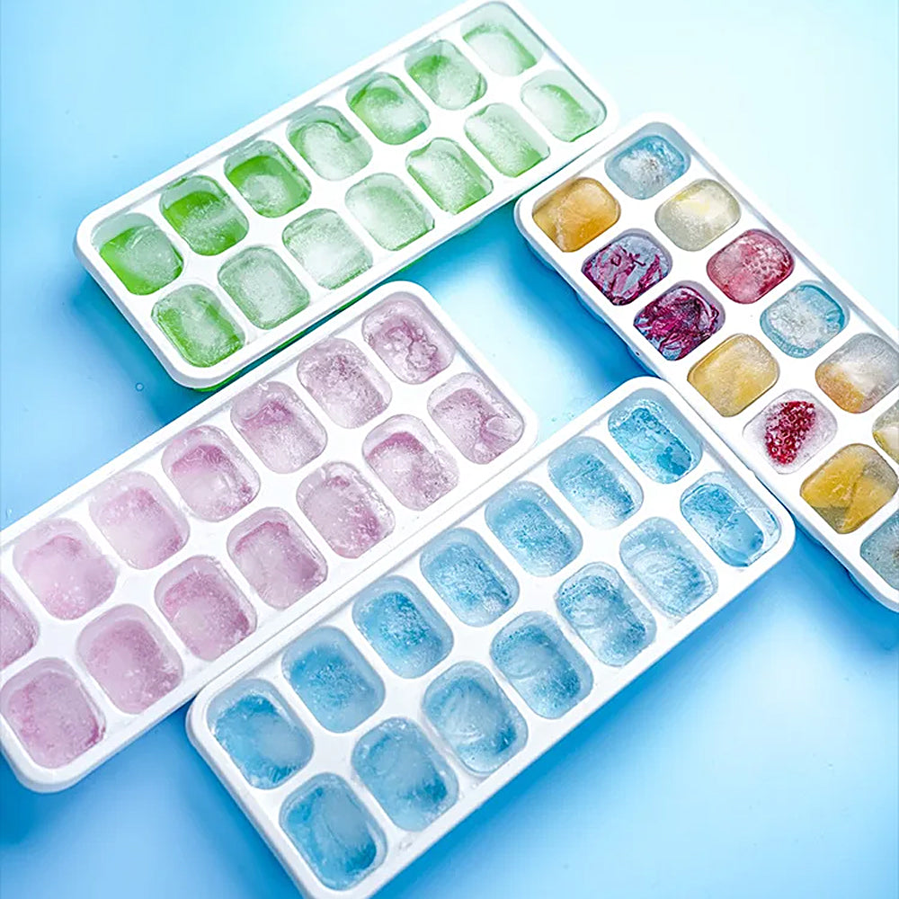 4Pcs Ice Cube Tray with Lid Easy Release Silicone Mould 14 Cubes Container Mold