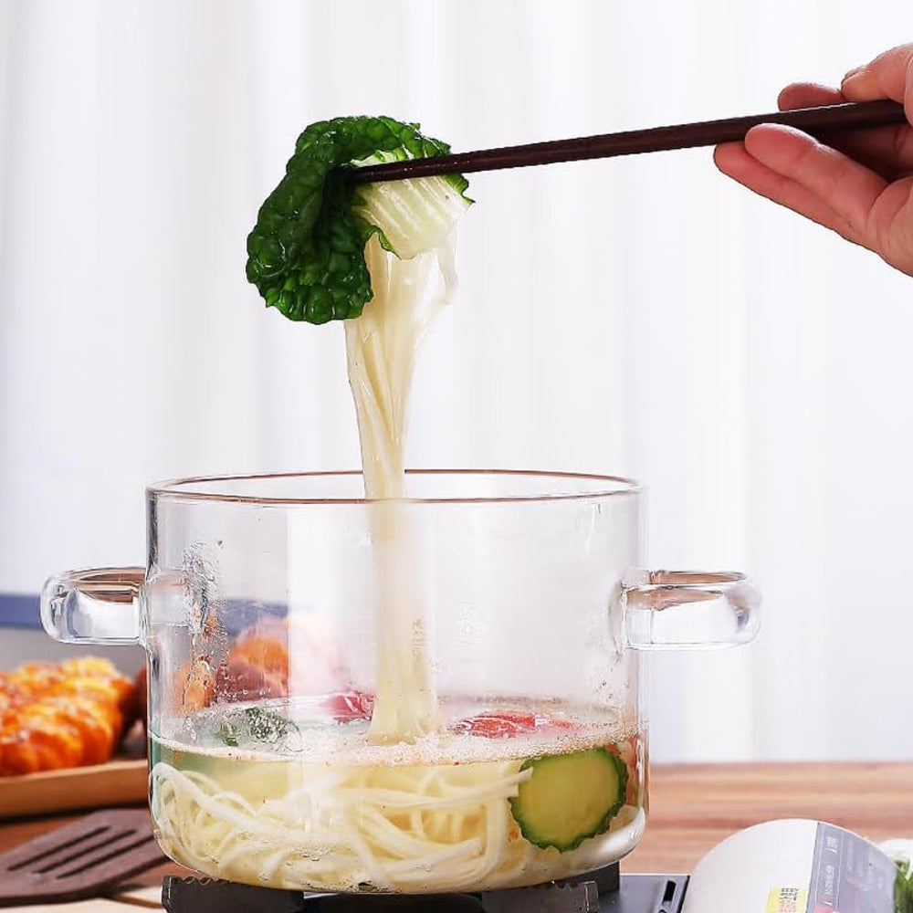 Glass Cooking Pot Double-Handled Heat-Resistant Clear Glass Stovetop Pot with Lid