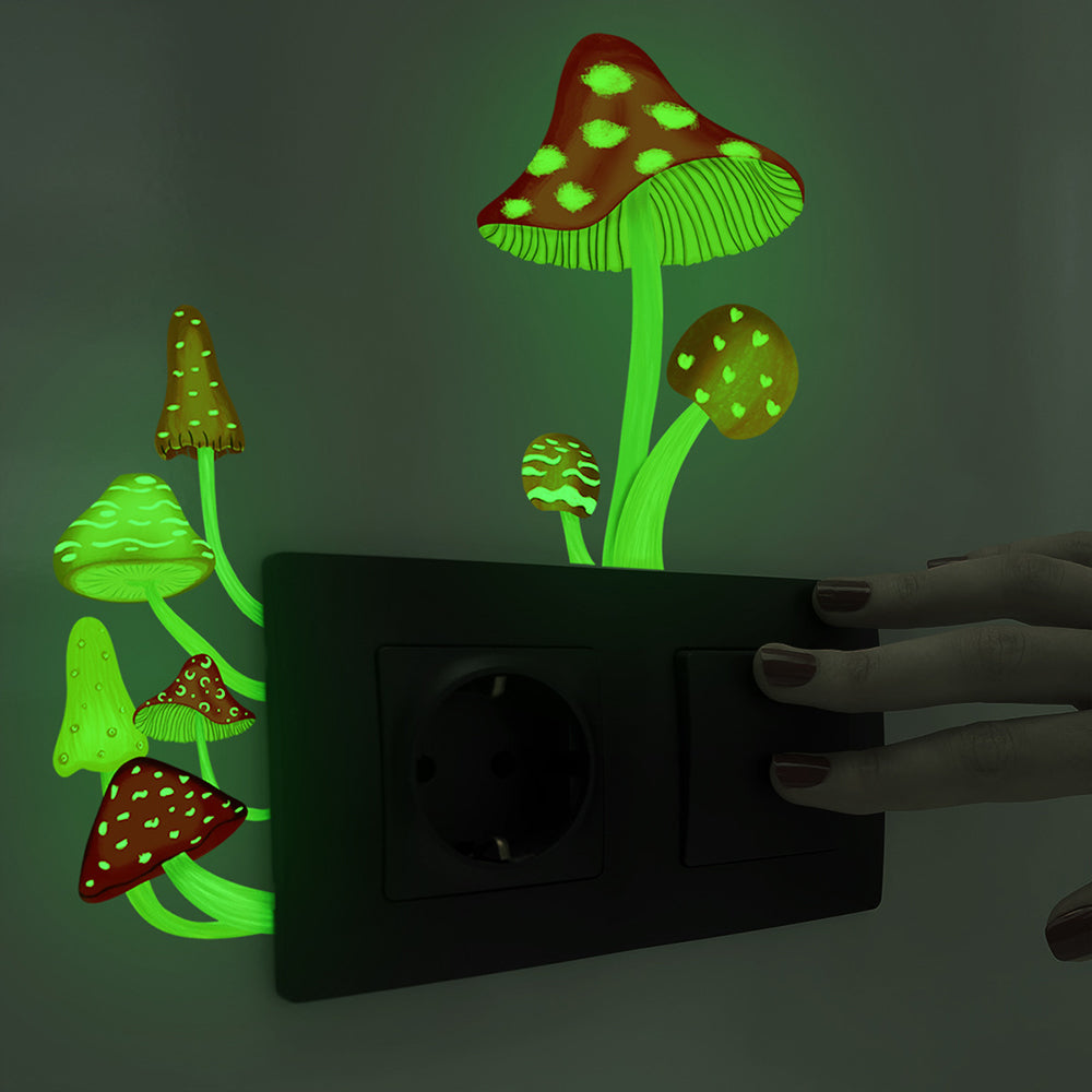 2Pcs Glow in The Dark Mushroom Wall Sticker