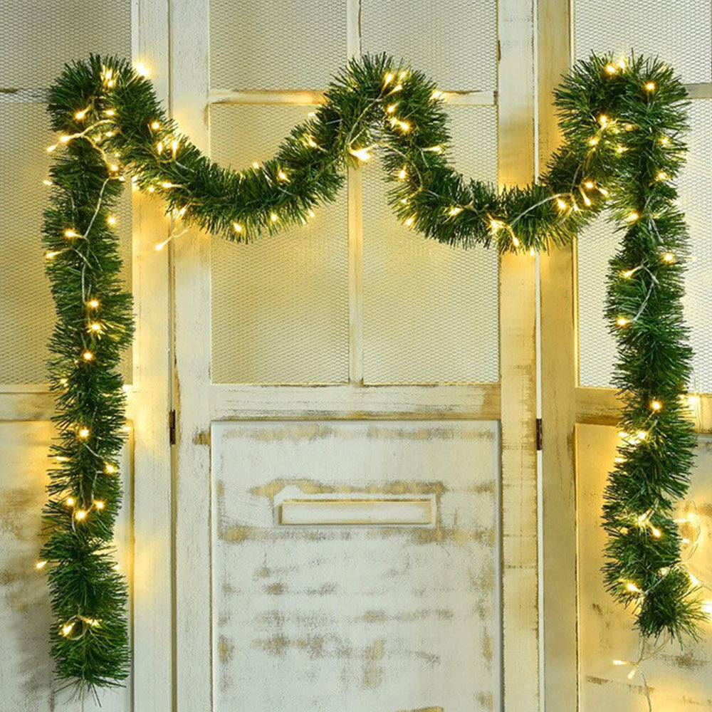 10m Christmas Garland with 100 LED Lights Artificial Wreath Stairs Rattan Decoration